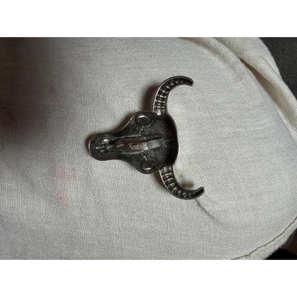 Vintage Silver Tone Bull Skull Steer Head Brooch‎ Pin Southwestern Western Boho